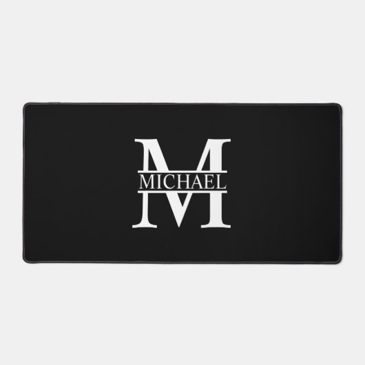 Zwart-wit, persoonlijk monogram en naam bureaumat (Voorkant)