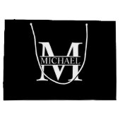 Zwart-wit, persoonlijk monogram en naam groot cadeauzakje (Achterkant)