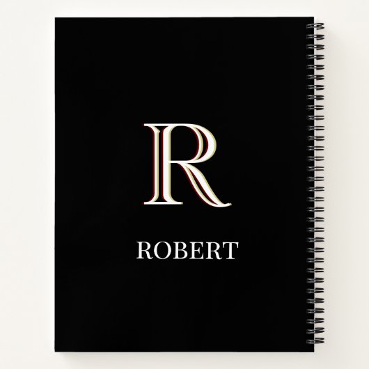Zwart-wit, persoonlijk monogram en naam notitieboek (Achterkant)