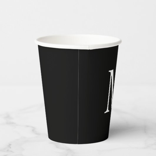 Zwart-wit, persoonlijk monogram en naam papieren bekers (Rechts)