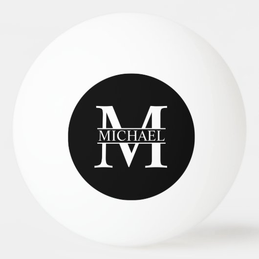 Zwart-wit, persoonlijk monogram en naam pingpongbal (Voorkant)