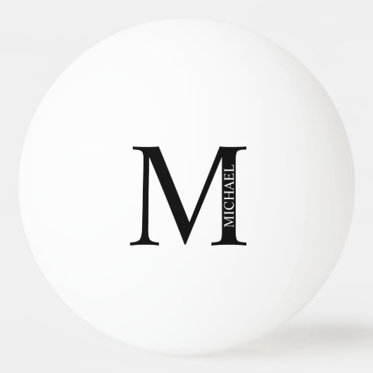 Zwart-wit, persoonlijk monogram en naam pingpongbal (Voorkant)