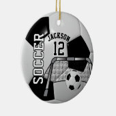 ⚽ Zwart-wit Persoonlijk Voetbal Keramisch Ornament (Rechts)