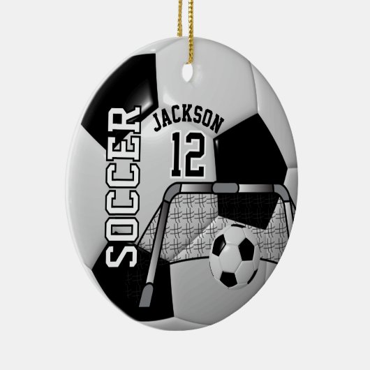 ⚽ Zwart-wit Persoonlijk Voetbal Keramisch Ornament (Rechts)