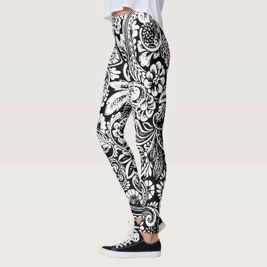 Zwart-wit Perzisch Paisley Afdrukken Leggings (Links)