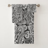 Zwart-wit Perzisch Paisley Bath-handdoekset Bad Handdoek (Insitu)