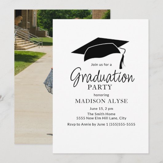 Zwart Wit Pet Foto Afstuderen Kaart (Voorkant / Achterkant)
