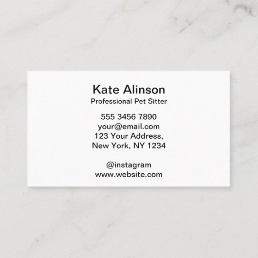 Zwart-wit Pet Sitter Visitekaartje (Achterkant)