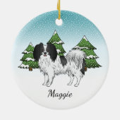 Zwart-wit Phalène Cute Dog Winter Forest Keramisch Ornament (Achterkant)