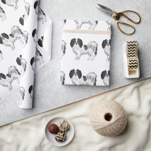 Zwart-Wit Phalène Speelgoedras Hond Patroon Cadeaupapier (Crafts)