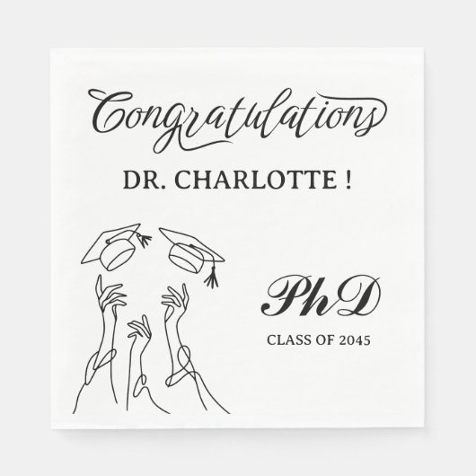 Zwart-wit PhD Afstudeerfeest Servet (Voorkant)