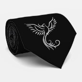 Zwart Wit Phoenix Mystieke Vogel Rise Stropdas (Opgerold)