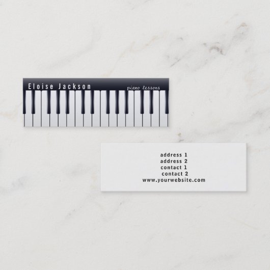 Zwart-wit piano muziek profielkaart mini visitekaartje (Voorkant / Achterkant)