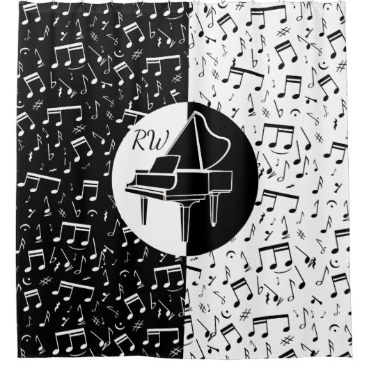 Zwart-wit Piano ontwerp Douchegordijn (Voorkant)