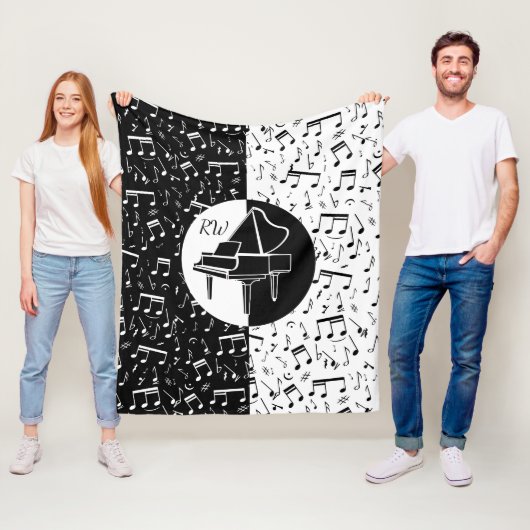 Zwart-wit Piano ontwerp Fleece Deken (In situ)