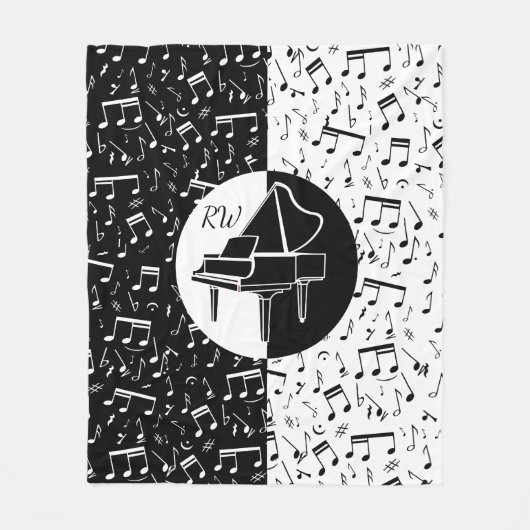 Zwart-wit Piano ontwerp Fleece Deken (Voorkant)