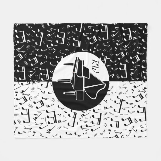 Zwart-wit Piano ontwerp Fleece Deken (Voorkant (Horizontaal))