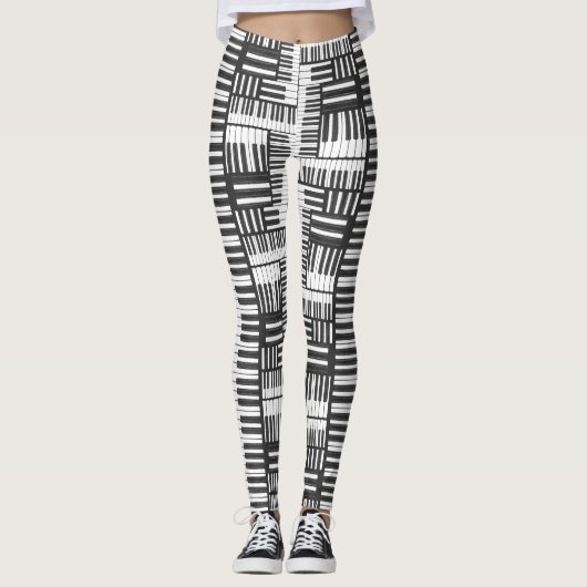 Zwart-wit Piano Patroon Leggings (Voorkant)