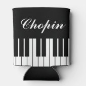 Zwart-wit piano toetsen aangepaste pianist naam blikjeskoeler (Achterkant)