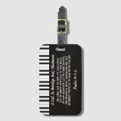 Zwart-wit piano toetsen afdrukken met bijbel citaa bagagelabel (Voorkant (verticaal))