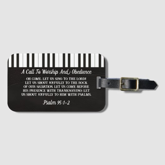 Zwart-wit piano toetsen afdrukken met bijbel citaa bagagelabel (Voorkant (horizontaal))