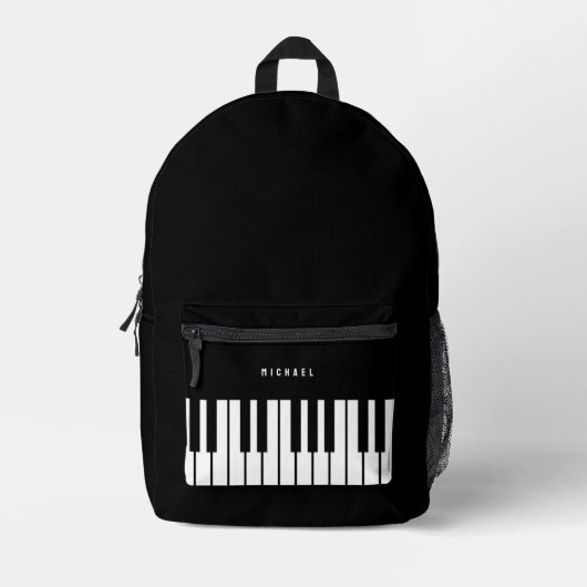 Zwart-wit Piano Toetsenbord Aangepaste naam Bedrukte Rugzak (Voorkant)