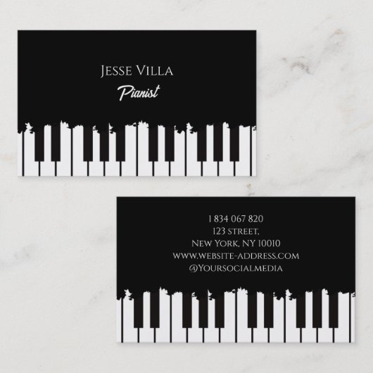 Zwart-wit piano toetsenbord pianist visitekaartje (Voorkant / Achterkant)