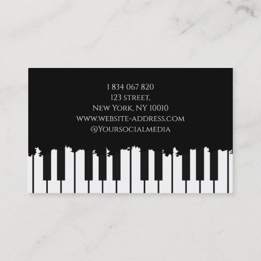 Zwart-wit piano toetsenbord pianist visitekaartje (Achterkant)