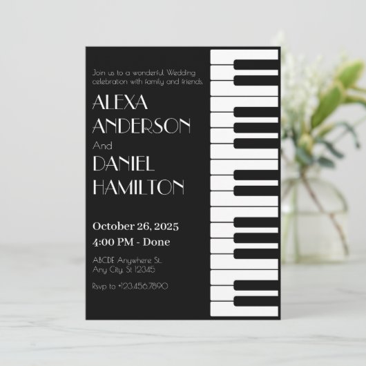 Zwart-wit Piano tuts Bruiloft Kaart (Staand voorkant)