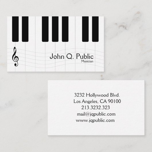 Zwart-wit piano visitekaartje (Voorkant / Achterkant)