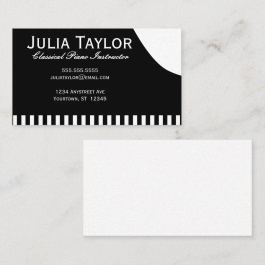 Zwart-wit pianoleraar Musicus Visitekaartje (Voorkant / Achterkant)