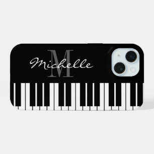 Zwart-wit pianotoetsen monogram iPhone 15 hoes Case