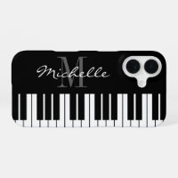 Zwart-wit pianotoetsen monogram iPhone 16 hoesje