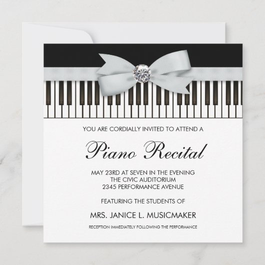 Zwart-wit pianotoetsen Overweging Uitnodiging (Achterkant)