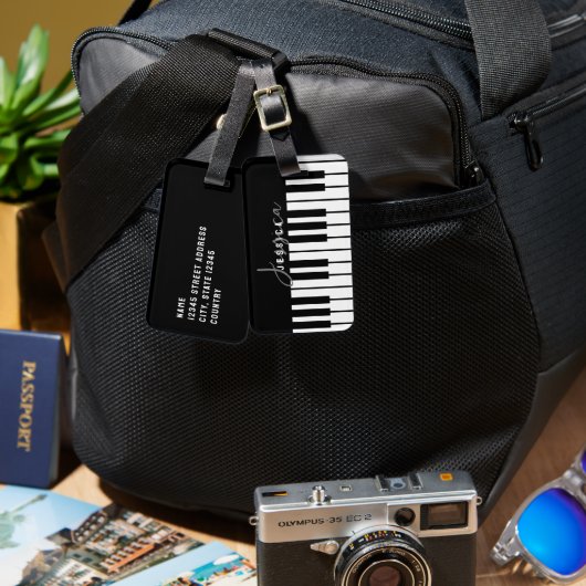 Zwart-wit pianotoetsenbord Monogram Bagagelabel (Voorkant /achterkant)