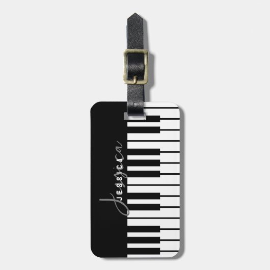 Zwart-wit pianotoetsenbord Monogram Bagagelabel (Voorkant verticaal)