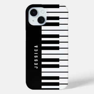 Zwart-wit pianotoetsenbord Monogram iPhone 15 Case