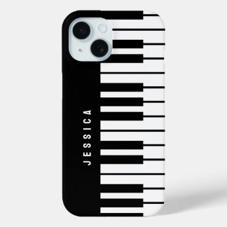 Zwart-wit pianotoetsenbord Monogram iPhone 15 Case