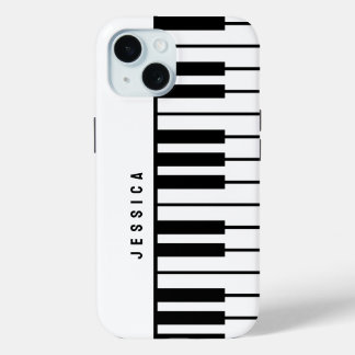 Zwart-wit pianotoetsenbord Monogram iPhone 15 Case
