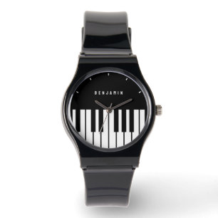 Zwart-wit pianotoetsenbord Monogram Horloge