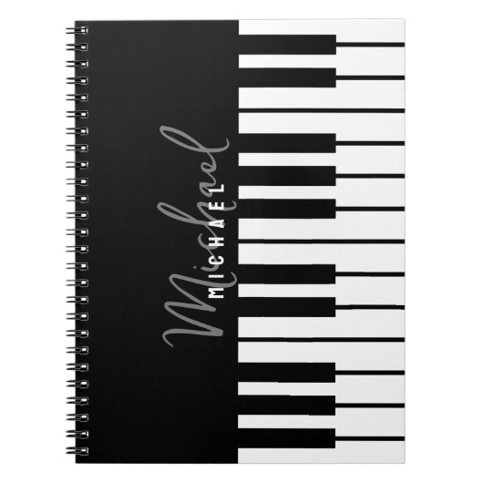 Zwart-wit pianotoetsenbord Monogram Notitieboek (Voorkant)