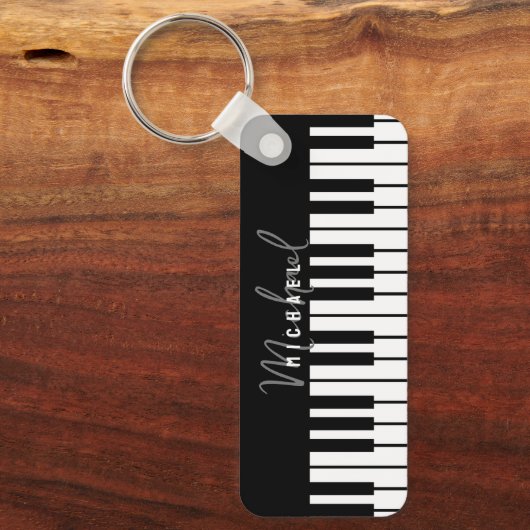 Zwart-wit pianotoetsenbord Monogram Sleutelhanger (Voorkant)