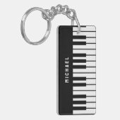 Zwart-wit pianotoetsenbord Monogram Sleutelhanger (Voorkant Links)