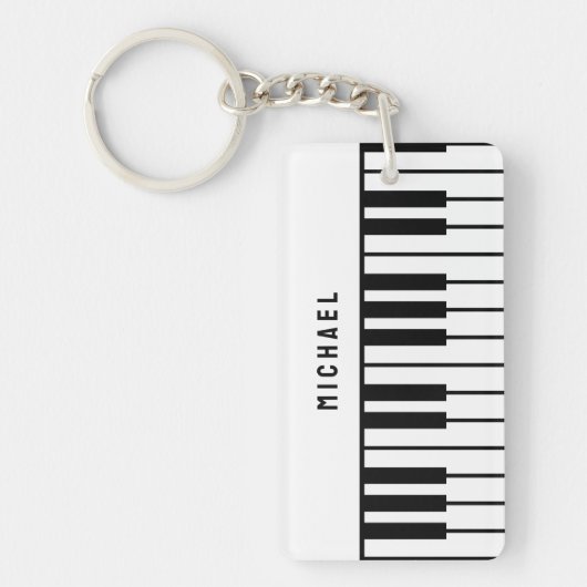 Zwart-wit pianotoetsenbord Monogram Sleutelhanger (Voorkant)
