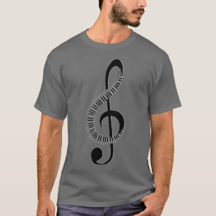 Zwart-wit pianovormig muzieknoot, drievoudig c t-shirt