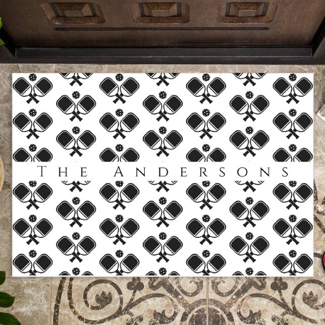 Zwart-wit | Pickleballen en peddels Deurmat (Creator heeft geüpload)