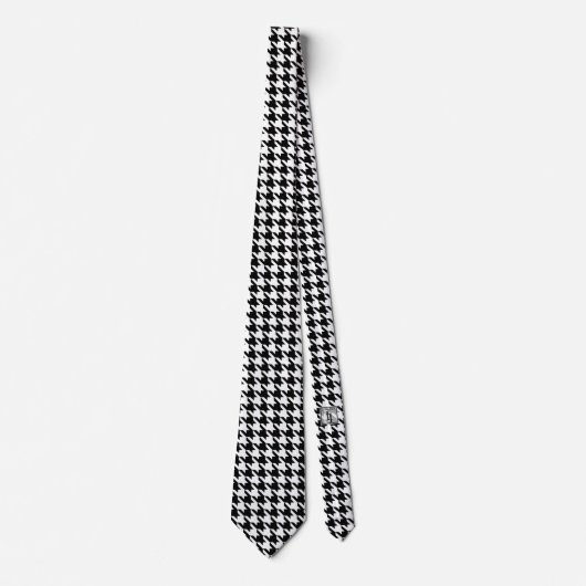Zwart Wit Pied de Poule Houndstooth Stropdas (Voorkant)