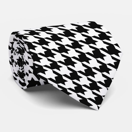 Zwart Wit Pied de Poule Houndstooth Stropdas (Opgerold)