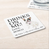 Zwart Wit Pied Frenchie Franse Bulldog Wedding Kartonnen Onderzetters (Schuin)