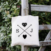 Zwart-wit Pijl Trouwmonogram Tote Bag